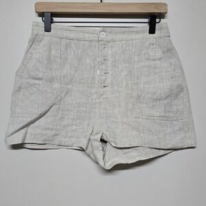 Reformation Womens Keys Button Front High Waisted Beige Linen Shorts Sz 6